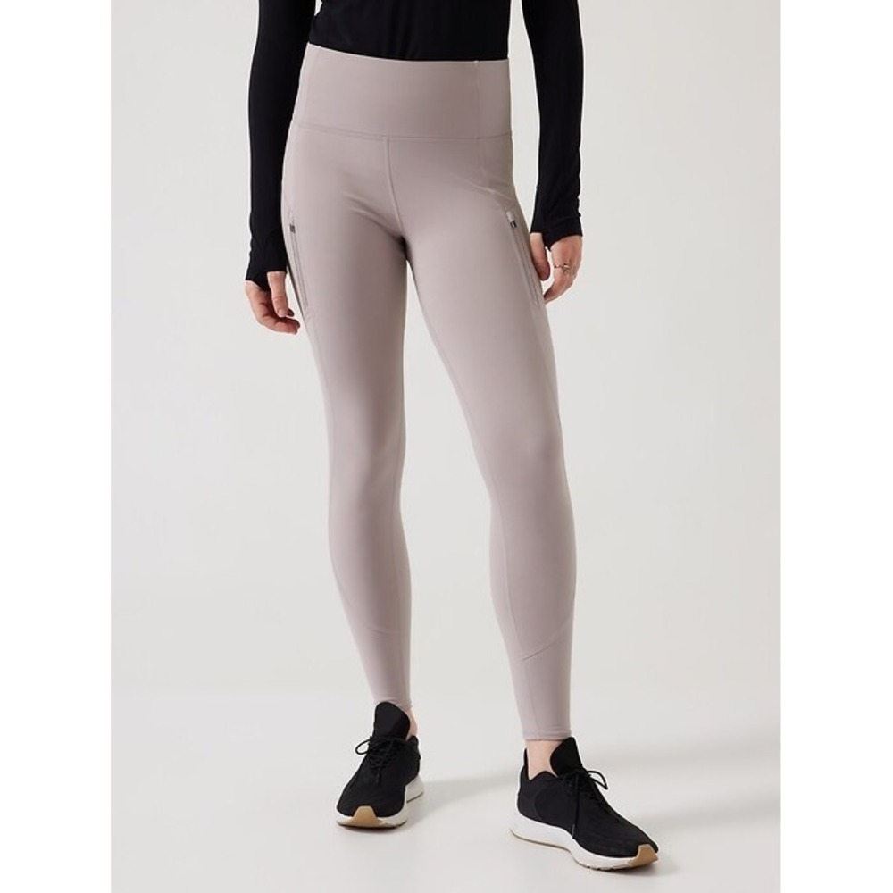 Athleta Rainier Legging Womens Large Tinsel Purple Fleece Lined Gym Cold Weather
